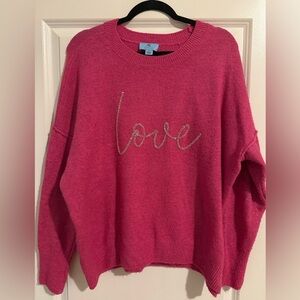 CeCe Pink Love Crew Neck Sweater